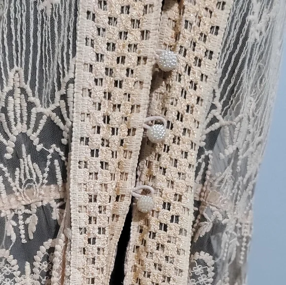 Indigo Thread Co Lace Maxi Duster Vest Boho Embroidered Sheer Long Layering L - Picture 4 of 7